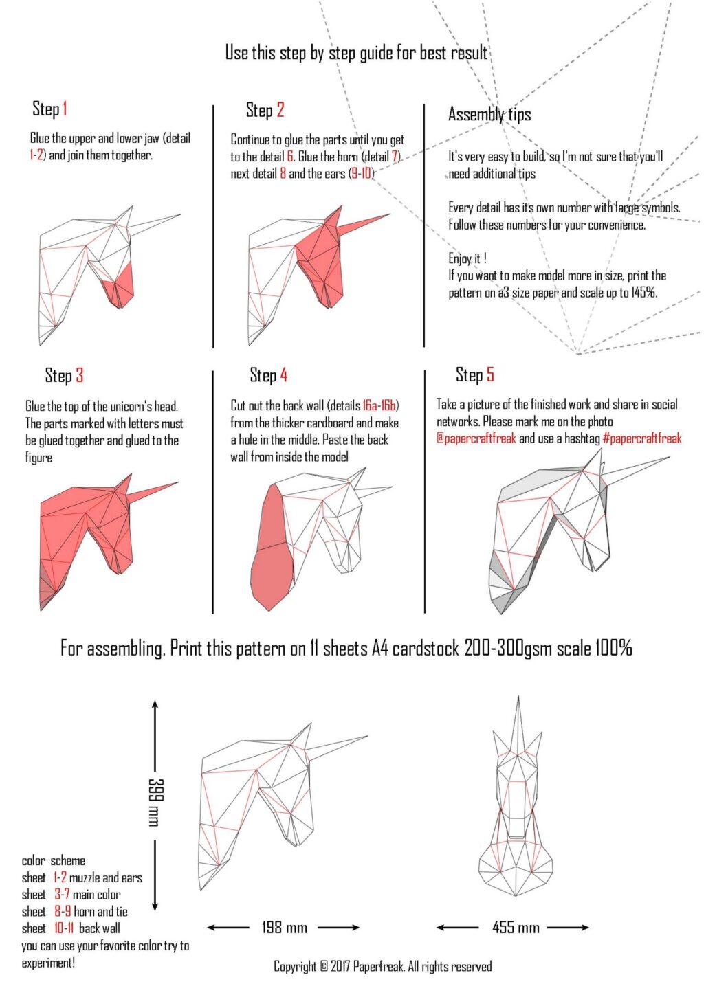 Papercraft cabeza de unicornio en origami