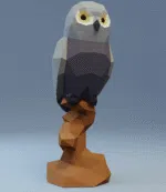Papercraft de coruja no galho em origami 3D