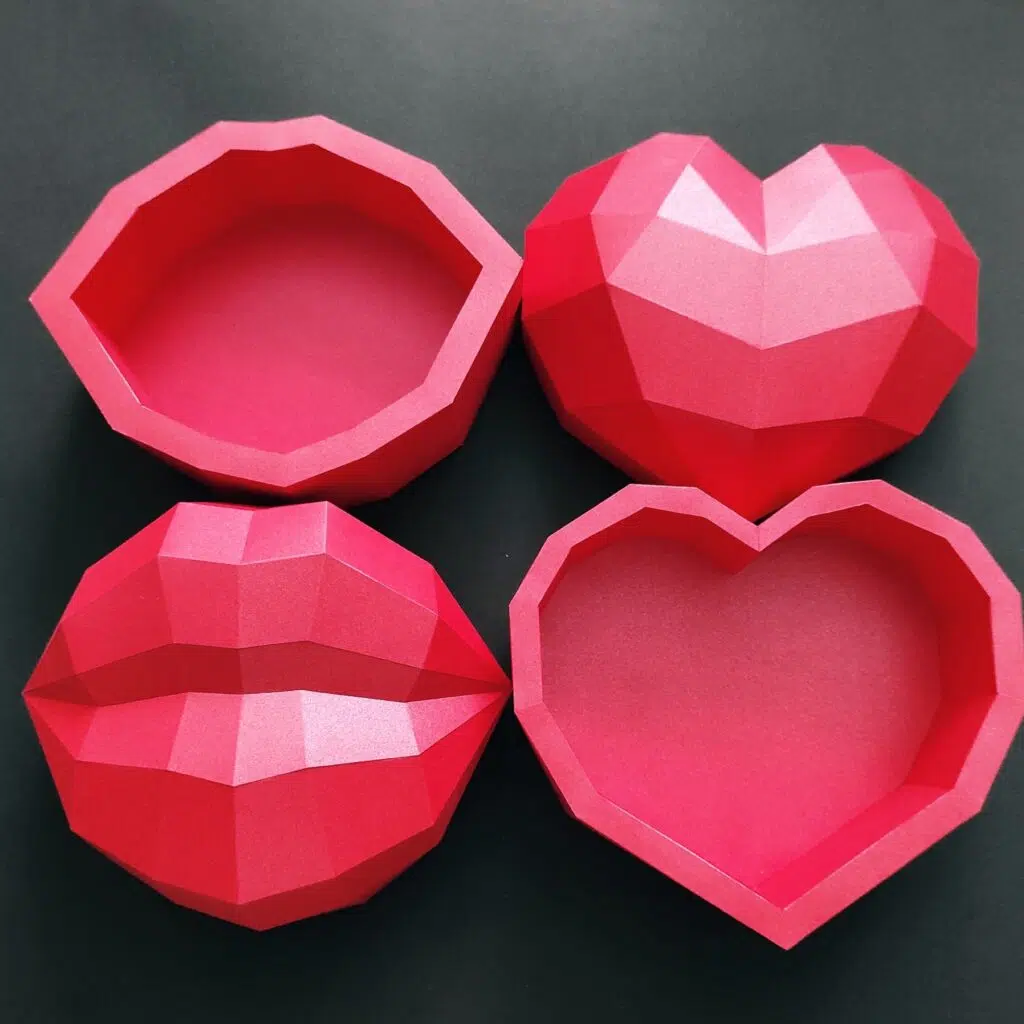 Papercraft Herz- und Lippenboxen im 3D-Origami