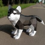 Papercraft of Husky puppy in origami