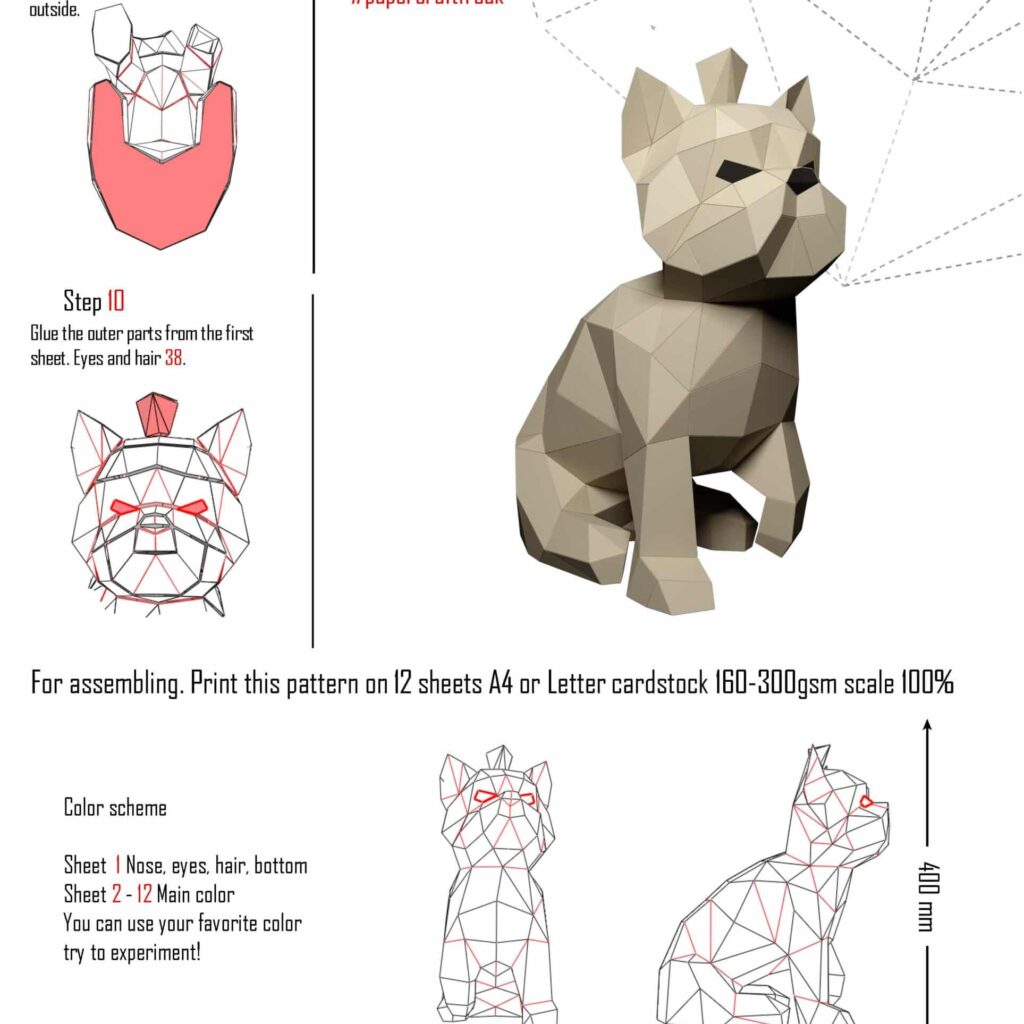 Papercraft Yorkshire Terrier puppy in 3D origami