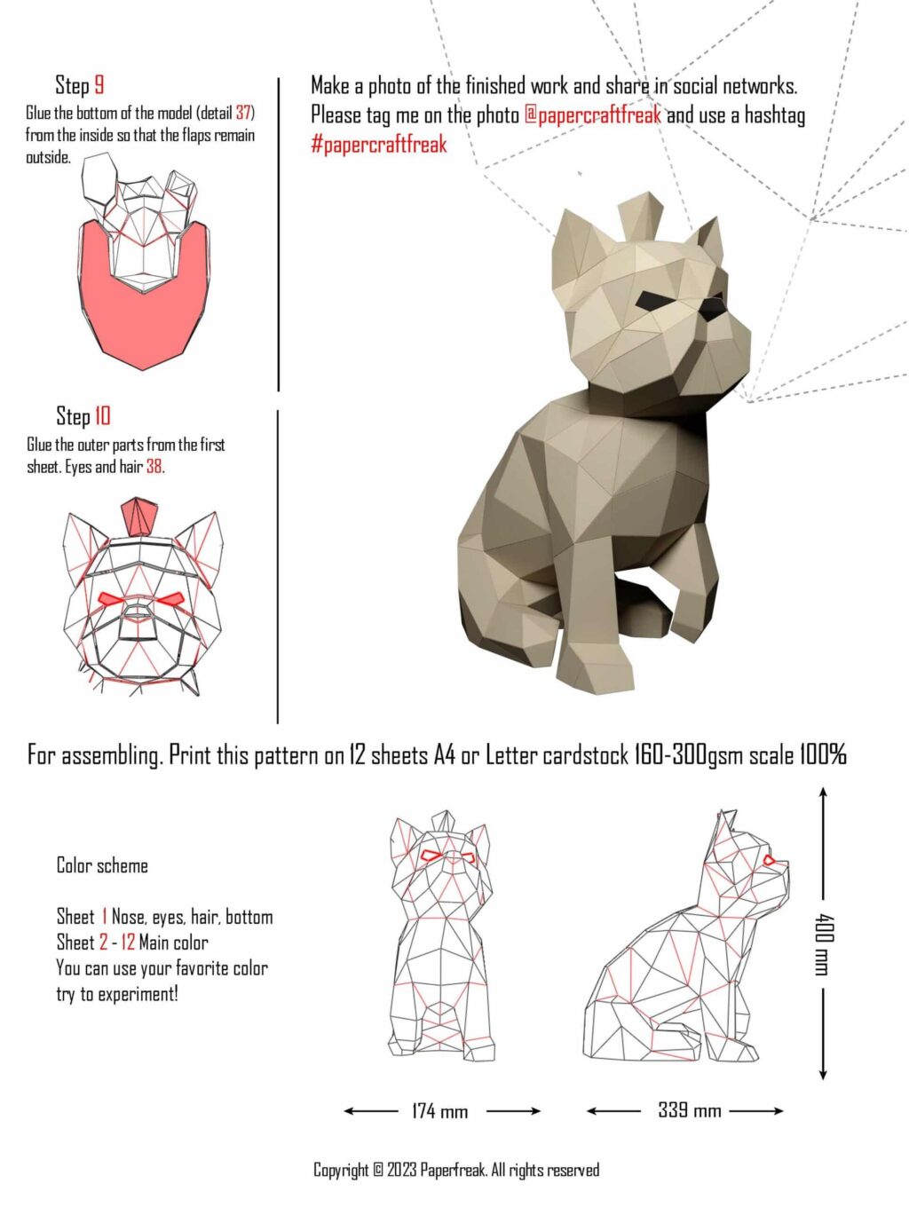 Papercraft filhote de Yorkshire Terrier em origami 3D