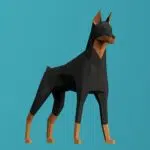 Papercraft doberman noir et feu en origami 3D