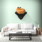 Papercraft fox on rock in 3D origami