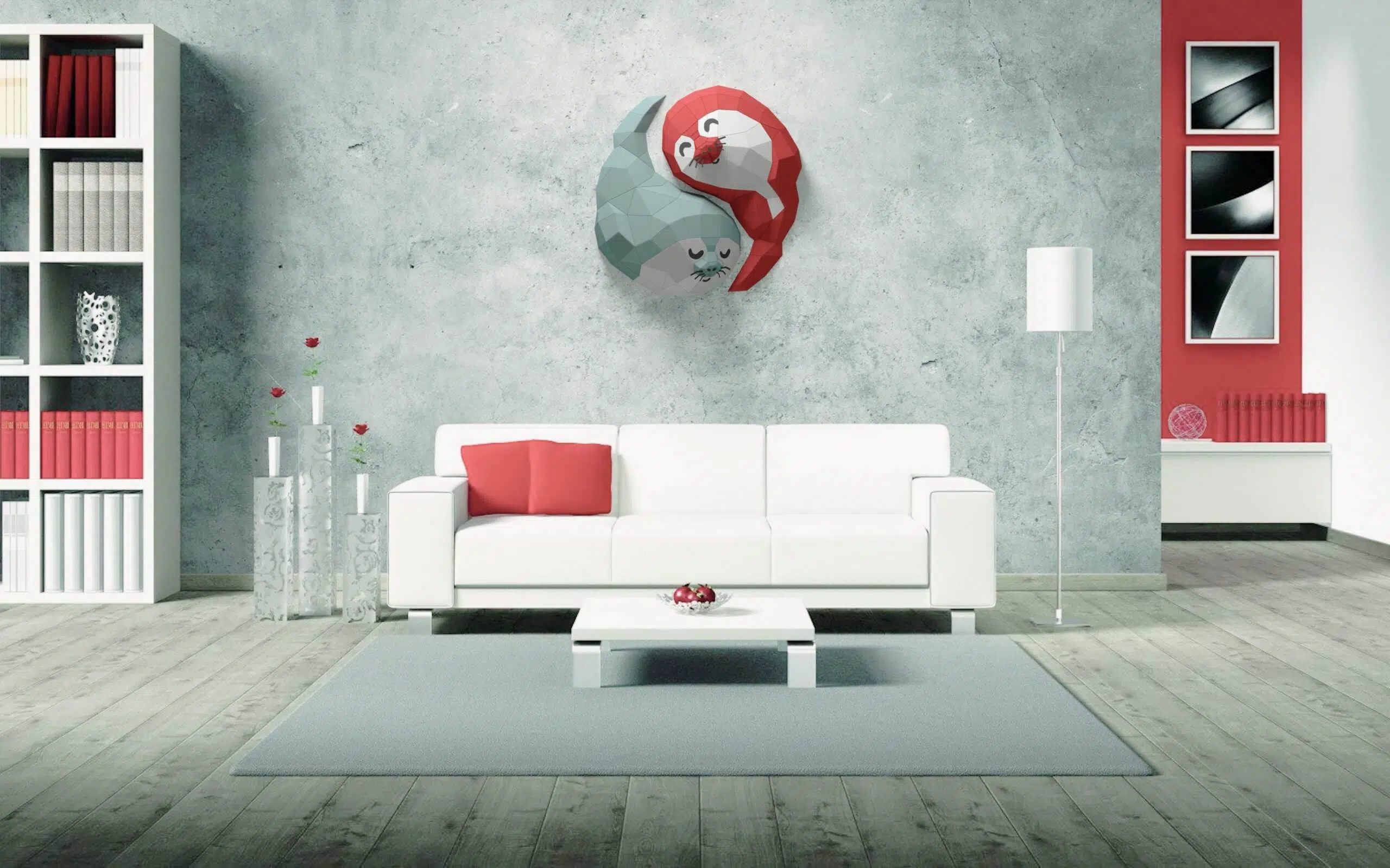 Papercraft Yin-Yang-Robben als 3D-Origami, Rückansicht