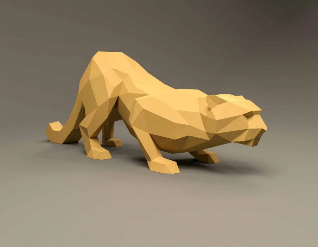 Kauernder Leopard als 3D-Origami-Papercraft
