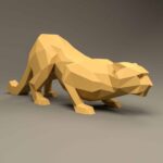 Papercraft léopard accroupi en origami 3D