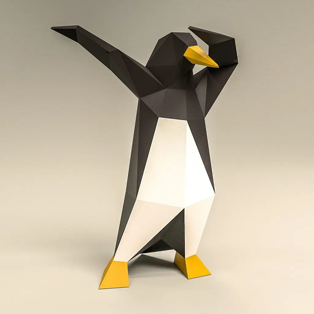 Papercraft-Pinguin im Dab als 3D-Origami
