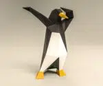 Papercraft van een pinguïn die de dab doet in origami 3D, aanzicht 2