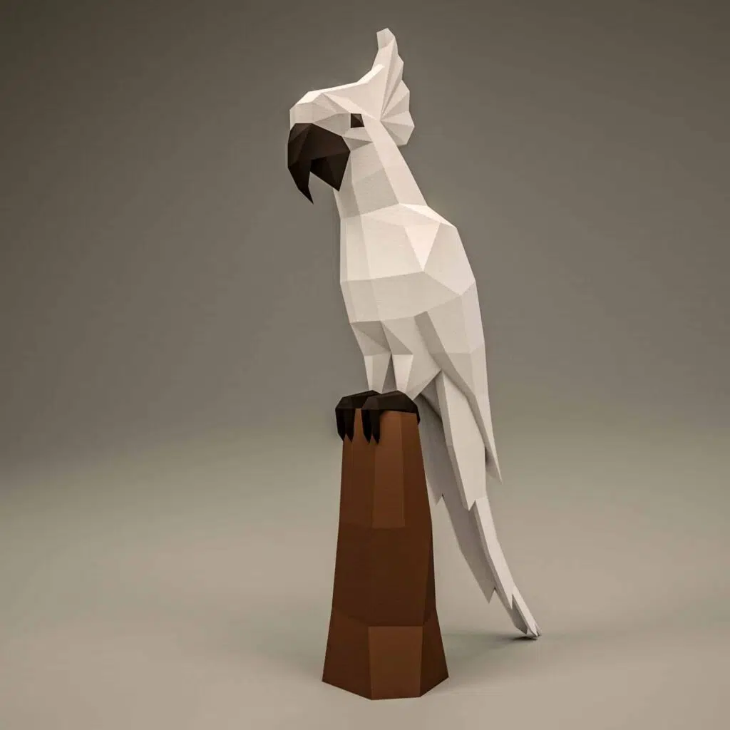 Weißer Papagei als 3D-Origami-Papercraft