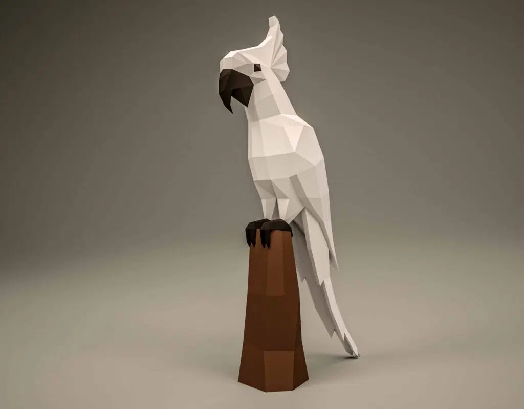 3D origami papieren papegaai wit, 3D-model