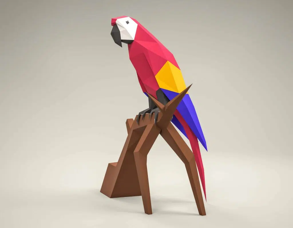 Papercraft papegaai in 3D origami, 3D-model