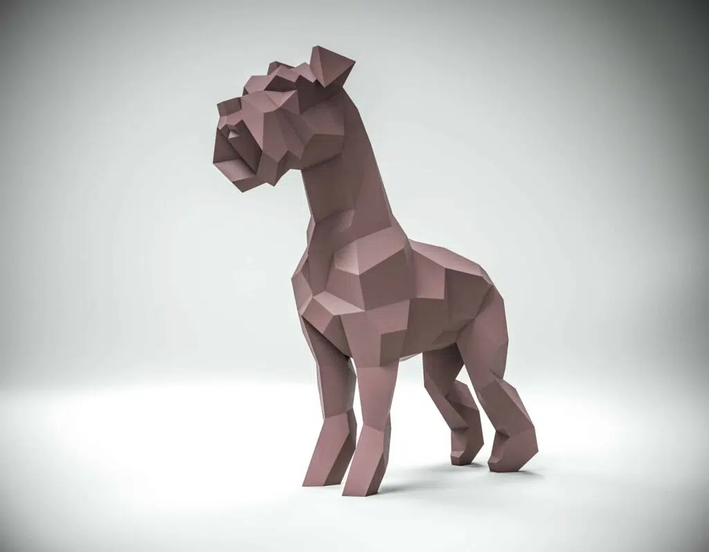Stehendes malvenfarbenes Schnauzer Papercraft als 3D-Origami