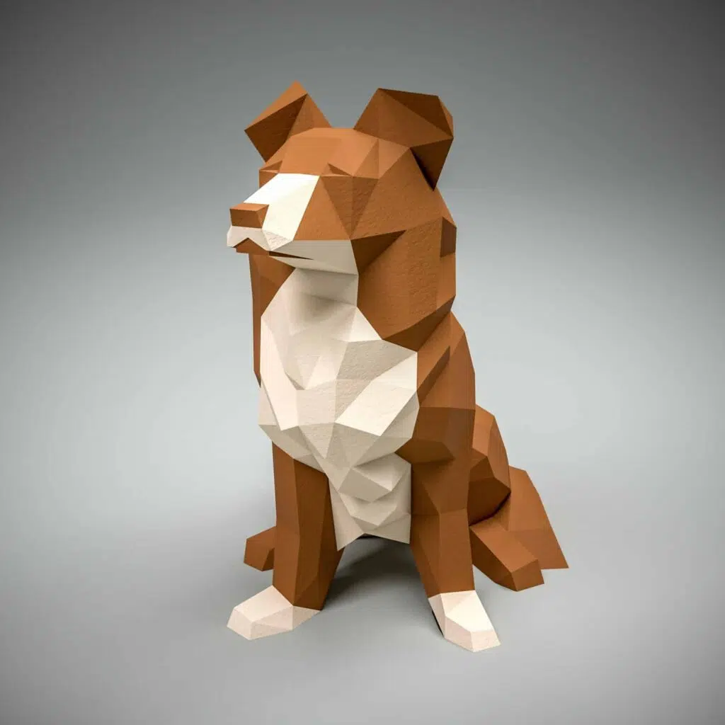 Papercraft de Border Collie em origami 3D