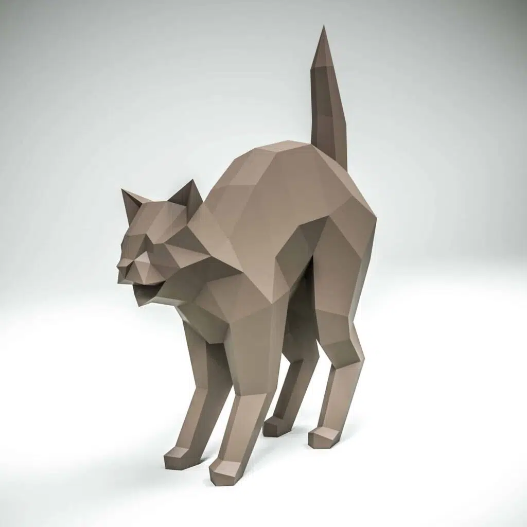 Papercraft-Katze mit rundem Rücken im Origami-Stil