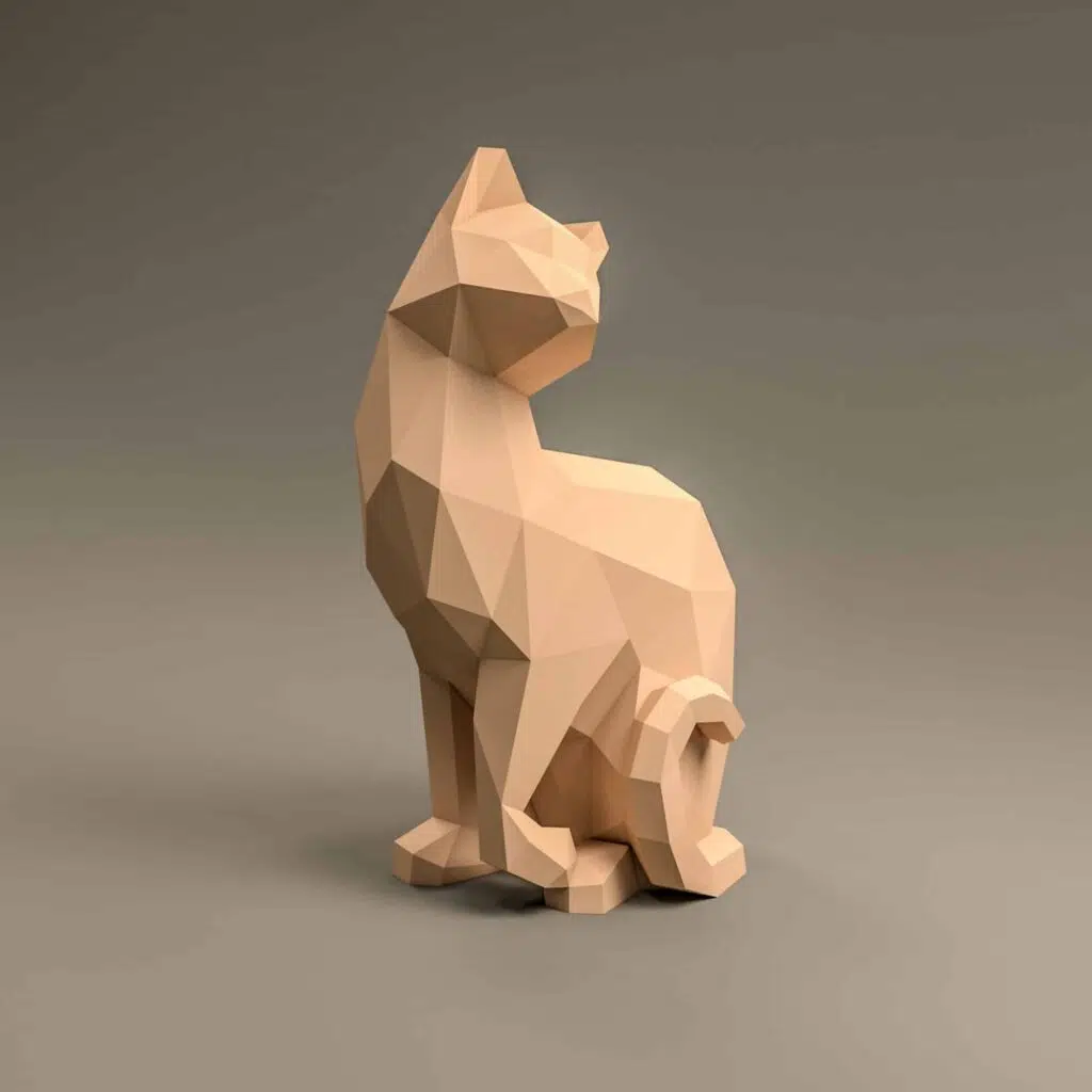 Beige sitzende Katze als 3D-Origami-Papercraft
