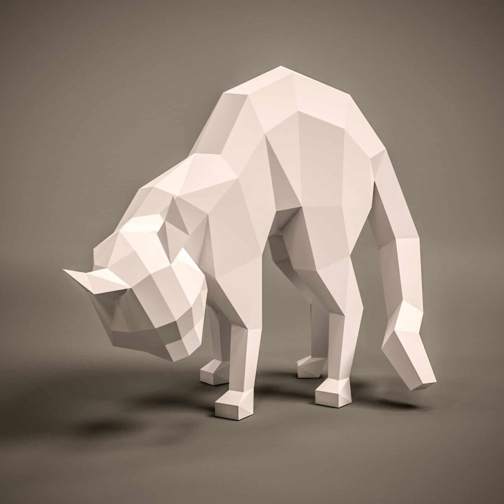 3D origami round back cat papercraft