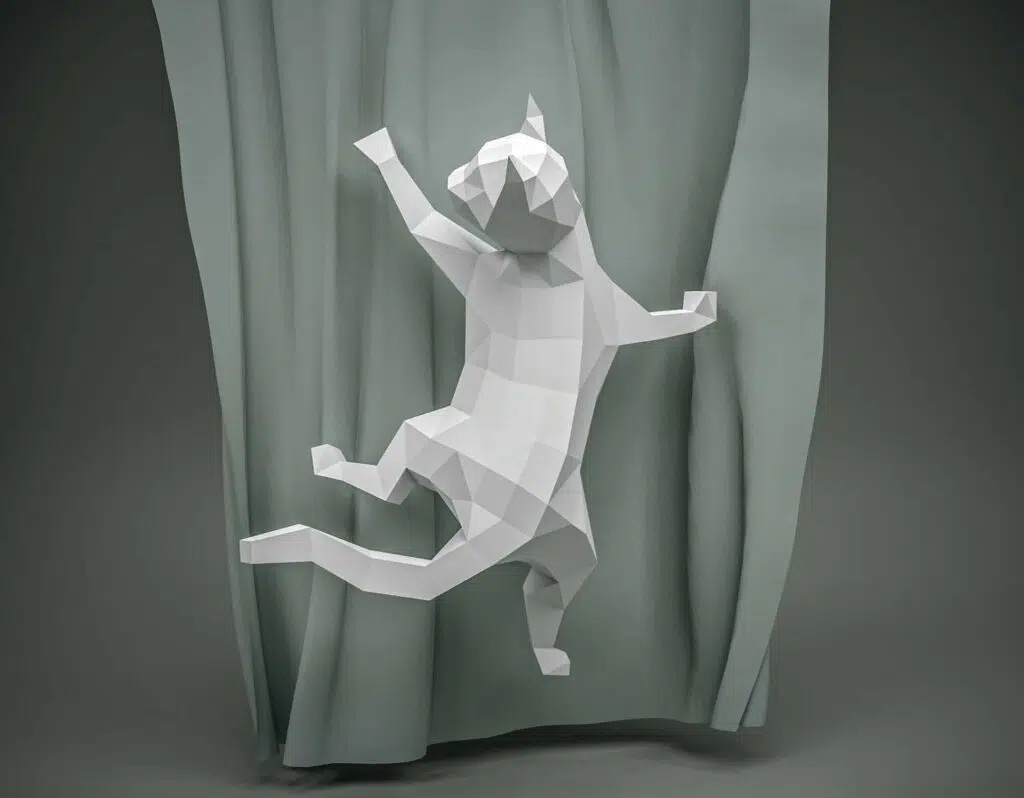 Papercraft de chat sur rideau en origami 3D, modèle 3D