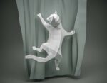 Papercraft cat on curtain origami 3D
