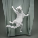 Papercraft cat on curtain origami 3D