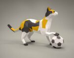 Papercraft cat with ball in 3D origami