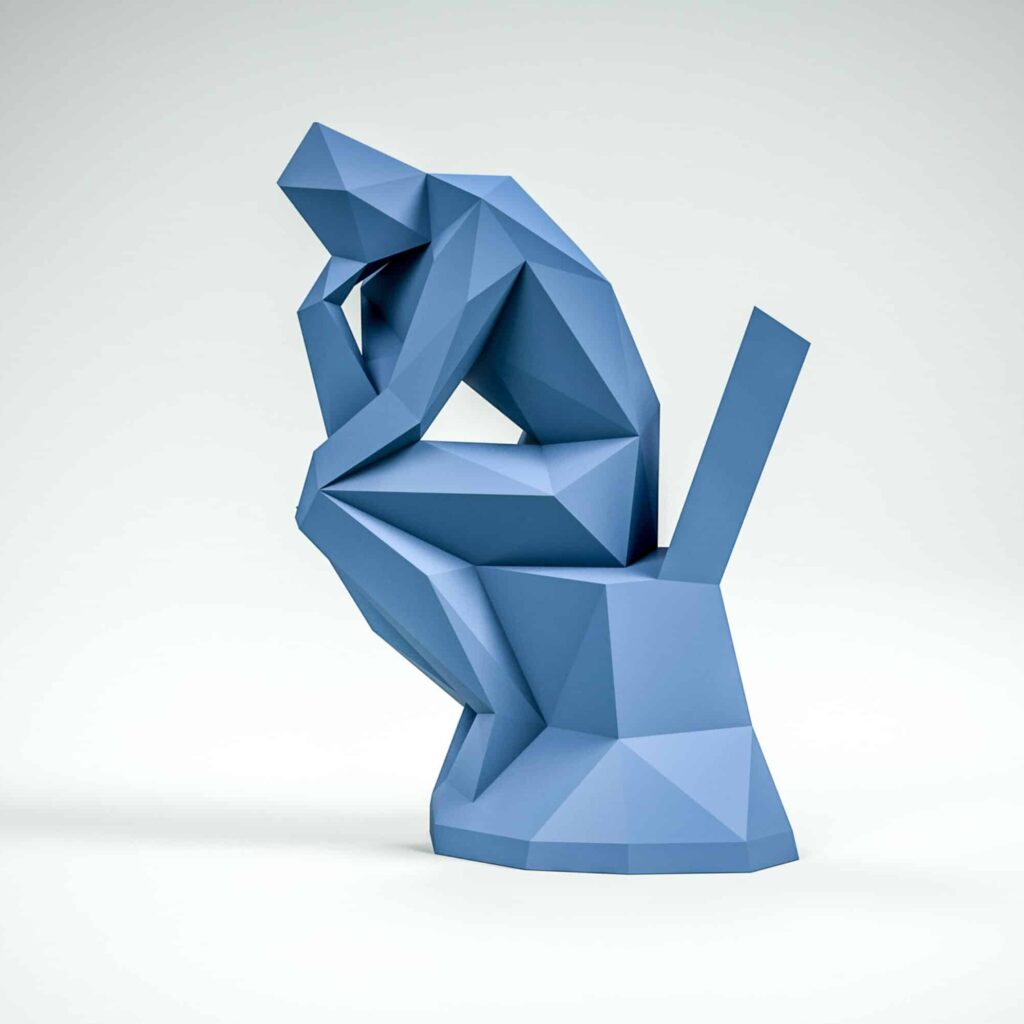 Papercraft of The Thinker in origami 3D