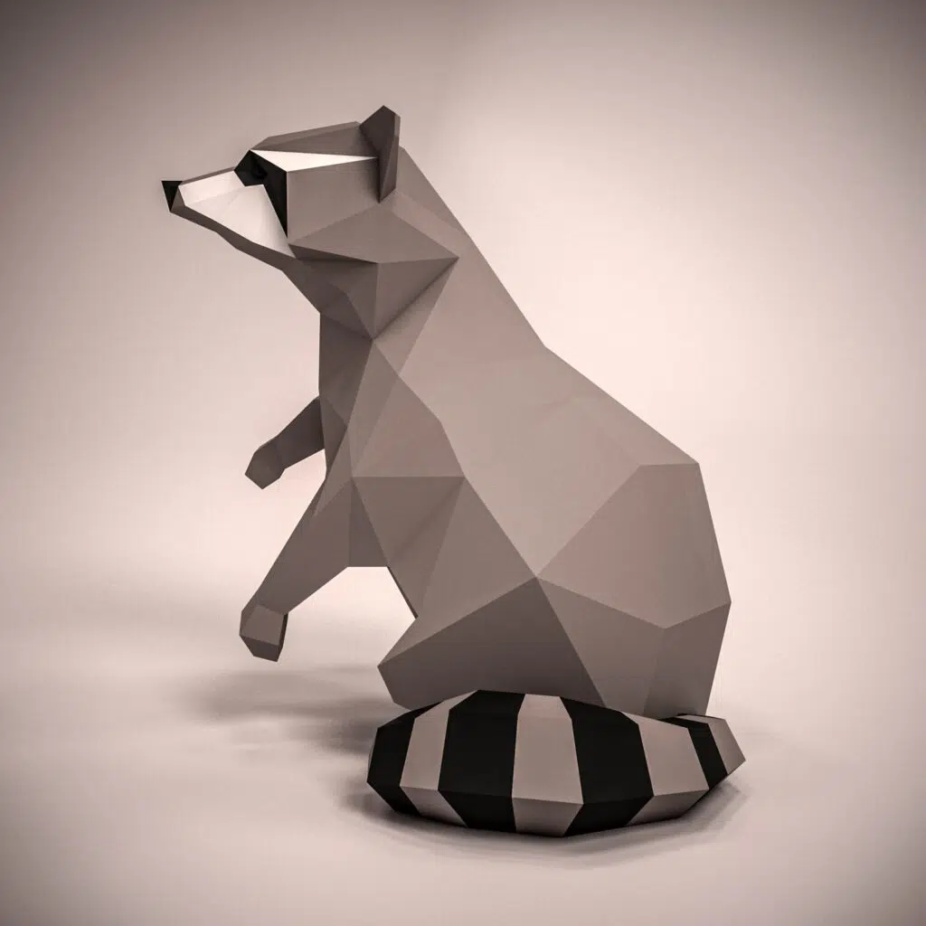 Papercraft raccoon in 3D origami