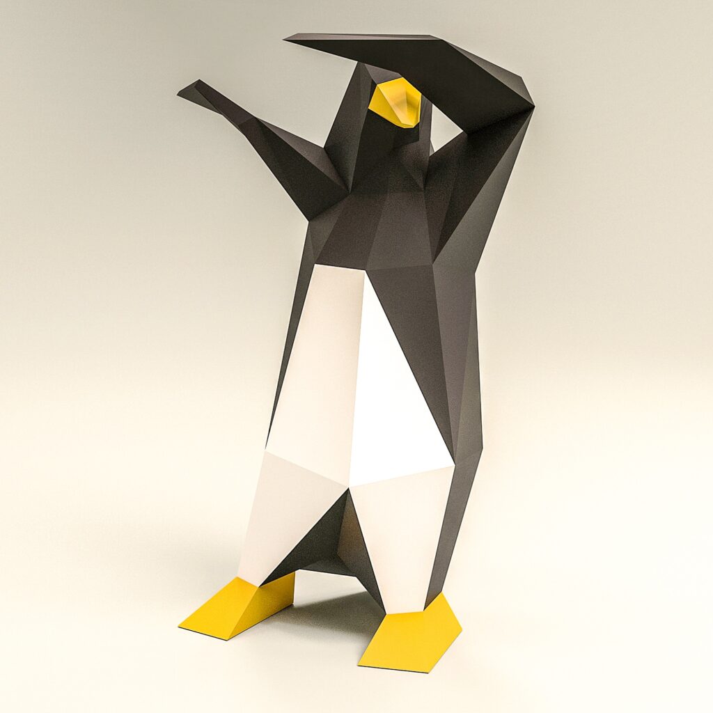 Papercraft de pingouin qui dab en origami 3D