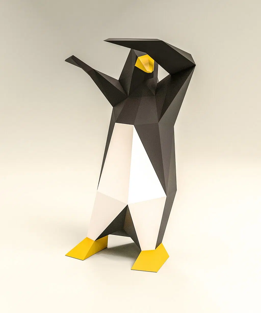 Papercraft di pinguino che fa dab in origami 3D