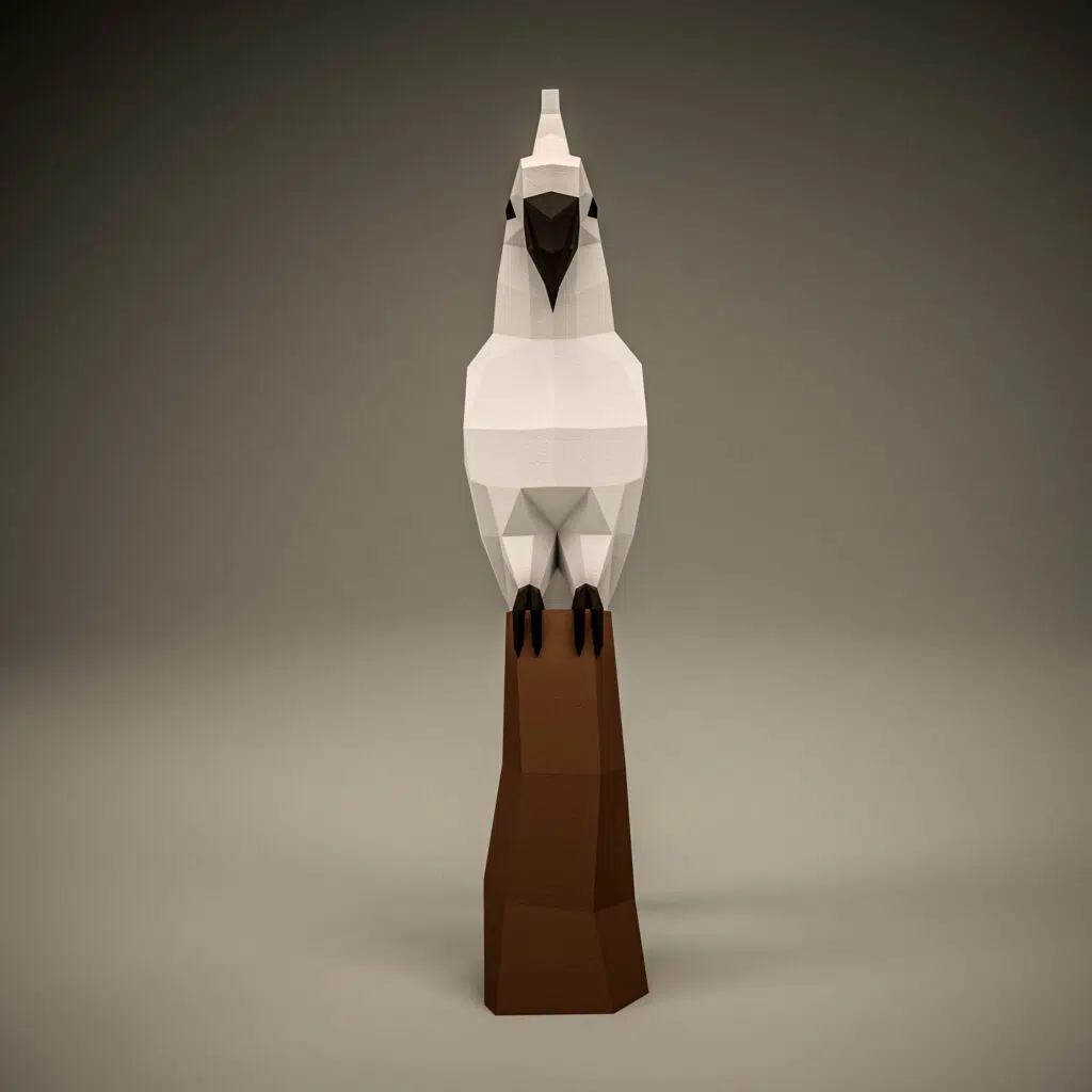 3D origami papieren papegaai wit, weergave 2