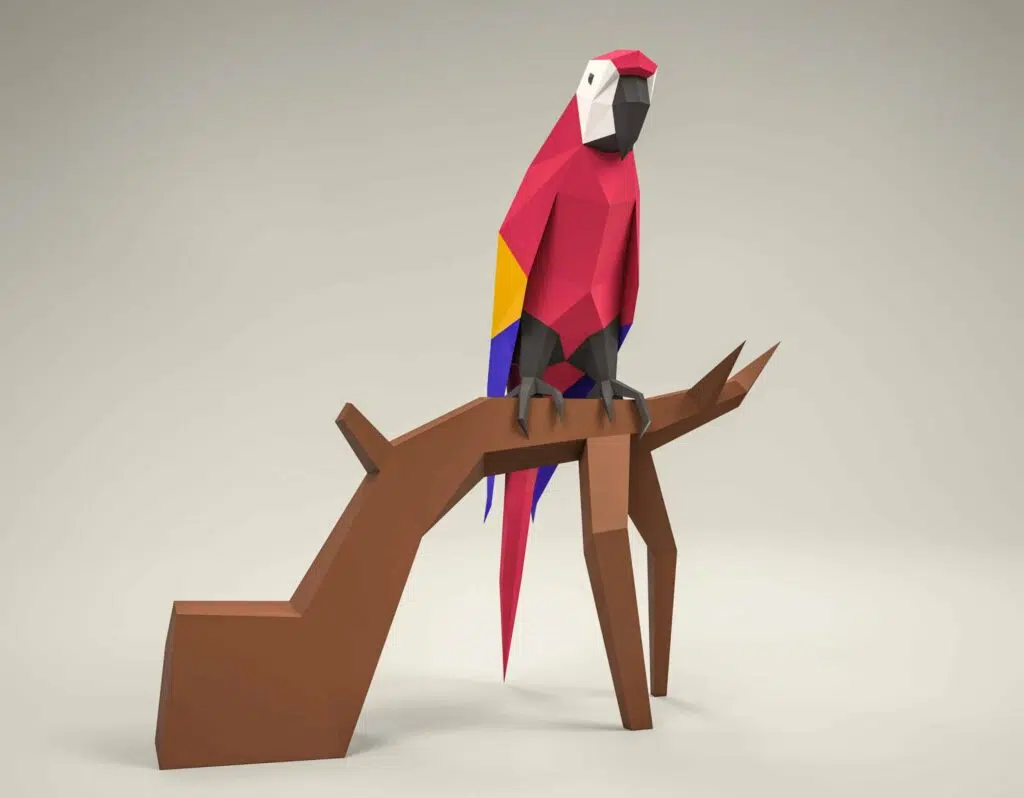 Papercraft papegaai in 3D origami, weergave 2