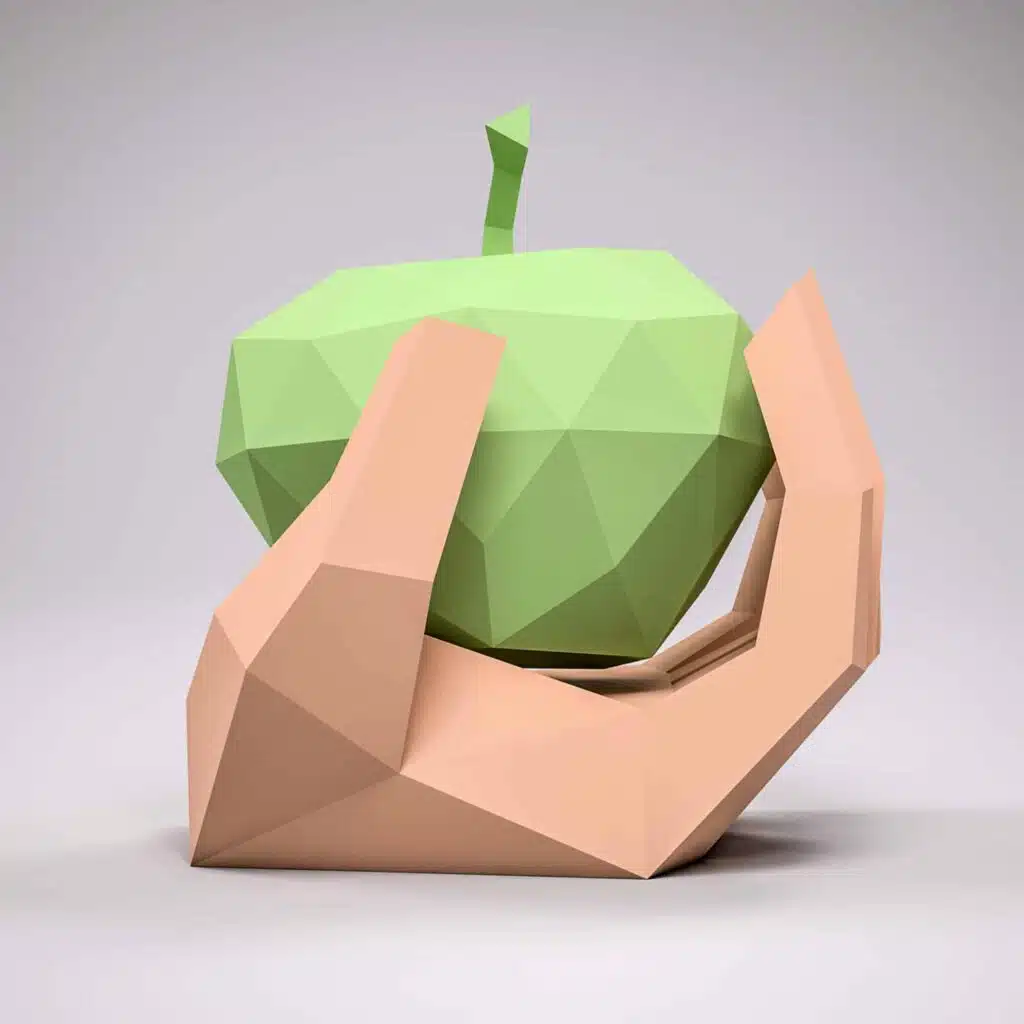 Papercraft hand holding 3D origami apple
