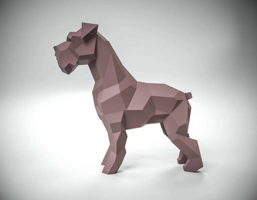 Stehendes malvenfarbenes Schnauzer Papercraft als 3D-Origami