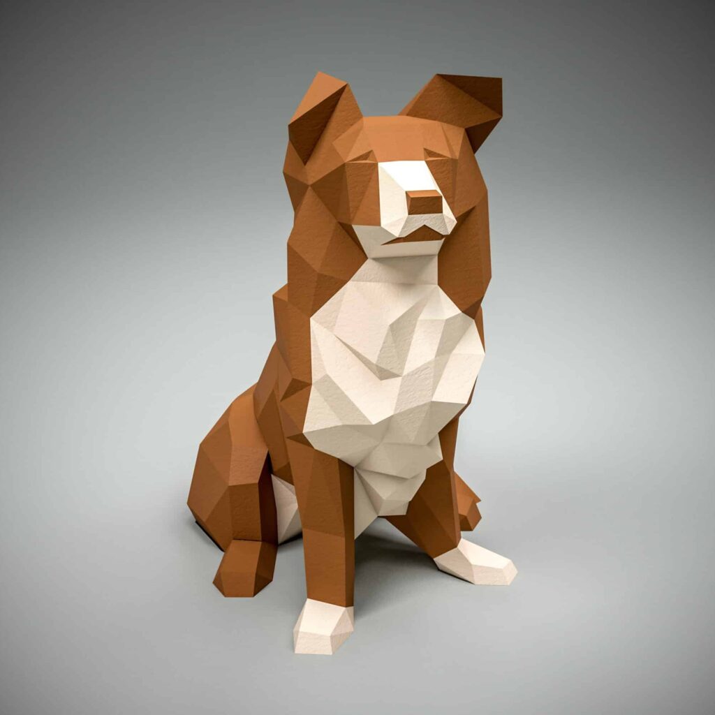 Papercraft of Border Collie in 3D origami