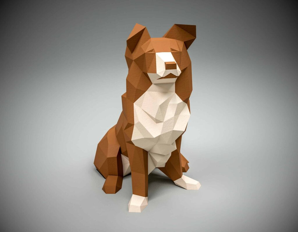 Papercraft de Border Collie em origami 3D