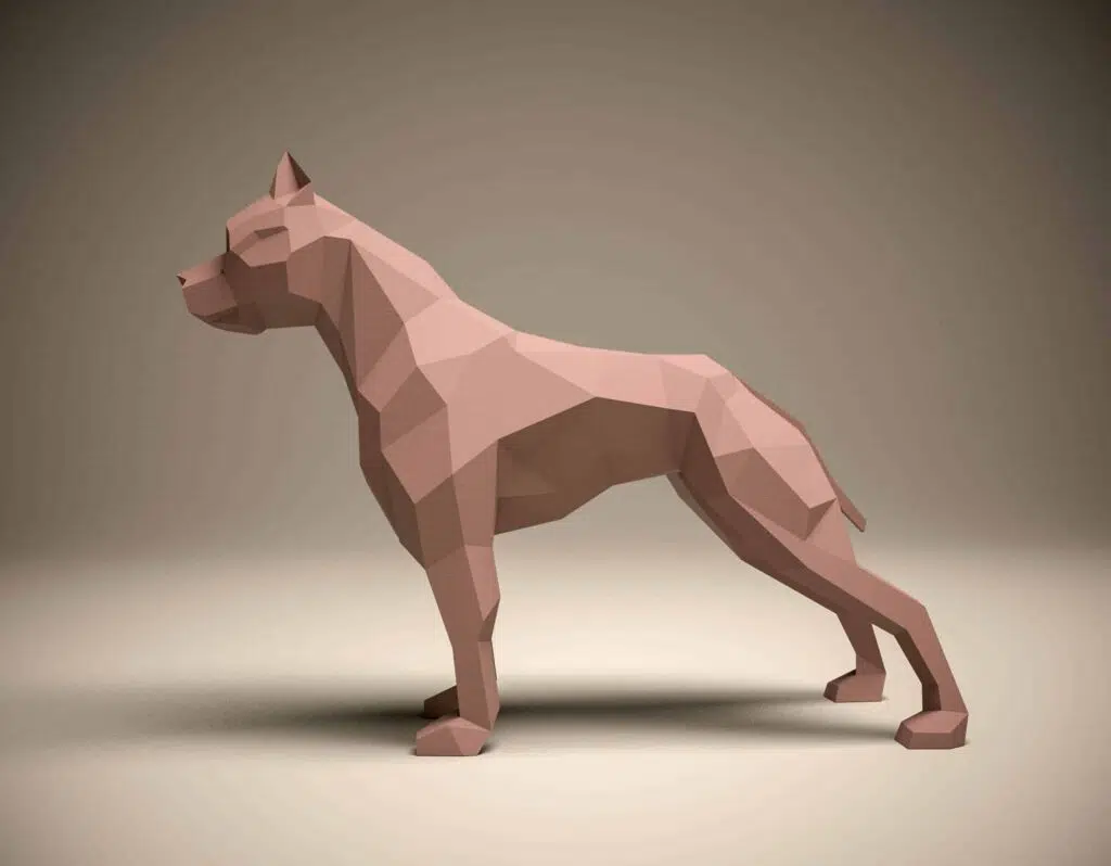 Pitbull papercraft 3D in agressieve houding, weergave 2