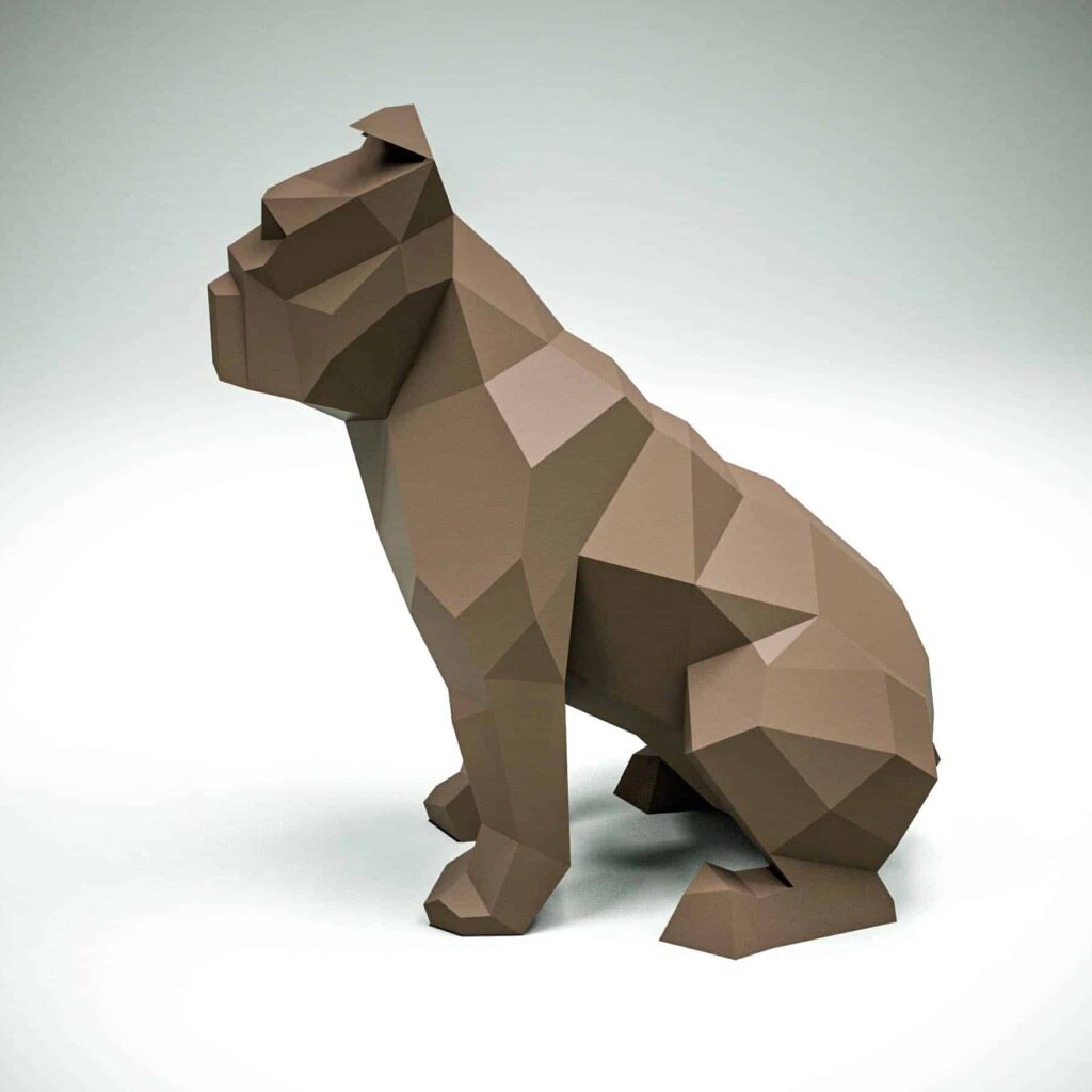 Papercraft sitzender Bulldogge in Origami 3D