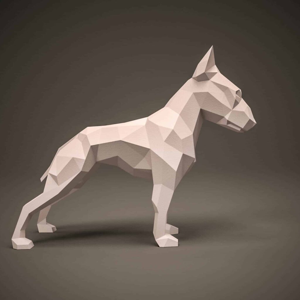 Papercraft de Bull Terrier em origami 3D