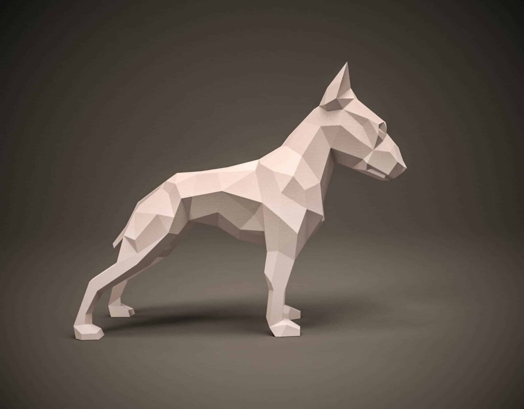 Bullterrier als Origami-Papercraft