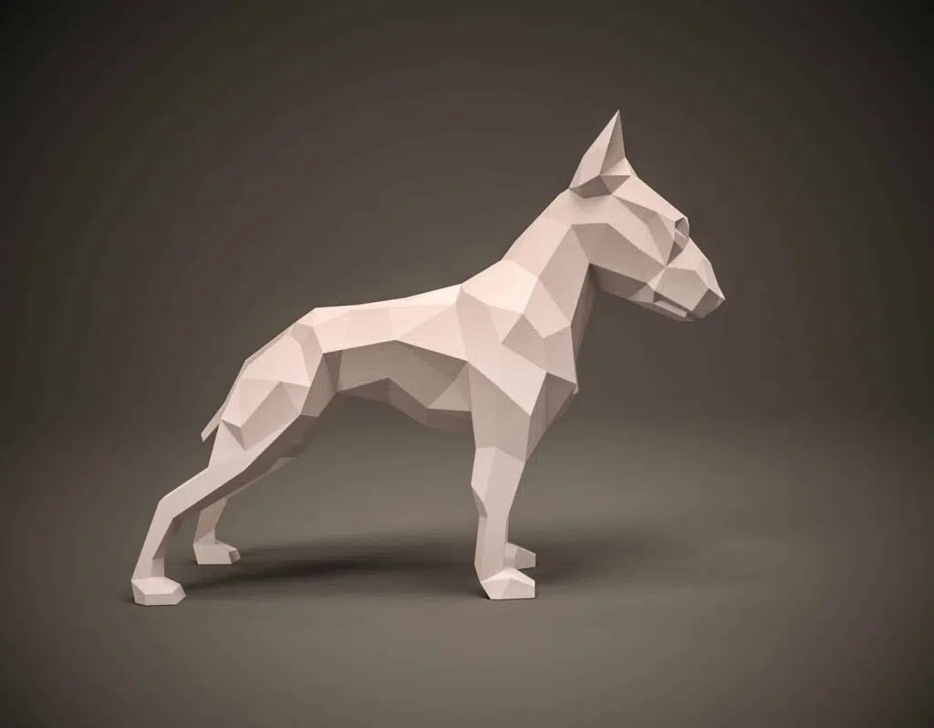 Bulldog papercraft 3D in beige, weergave 2