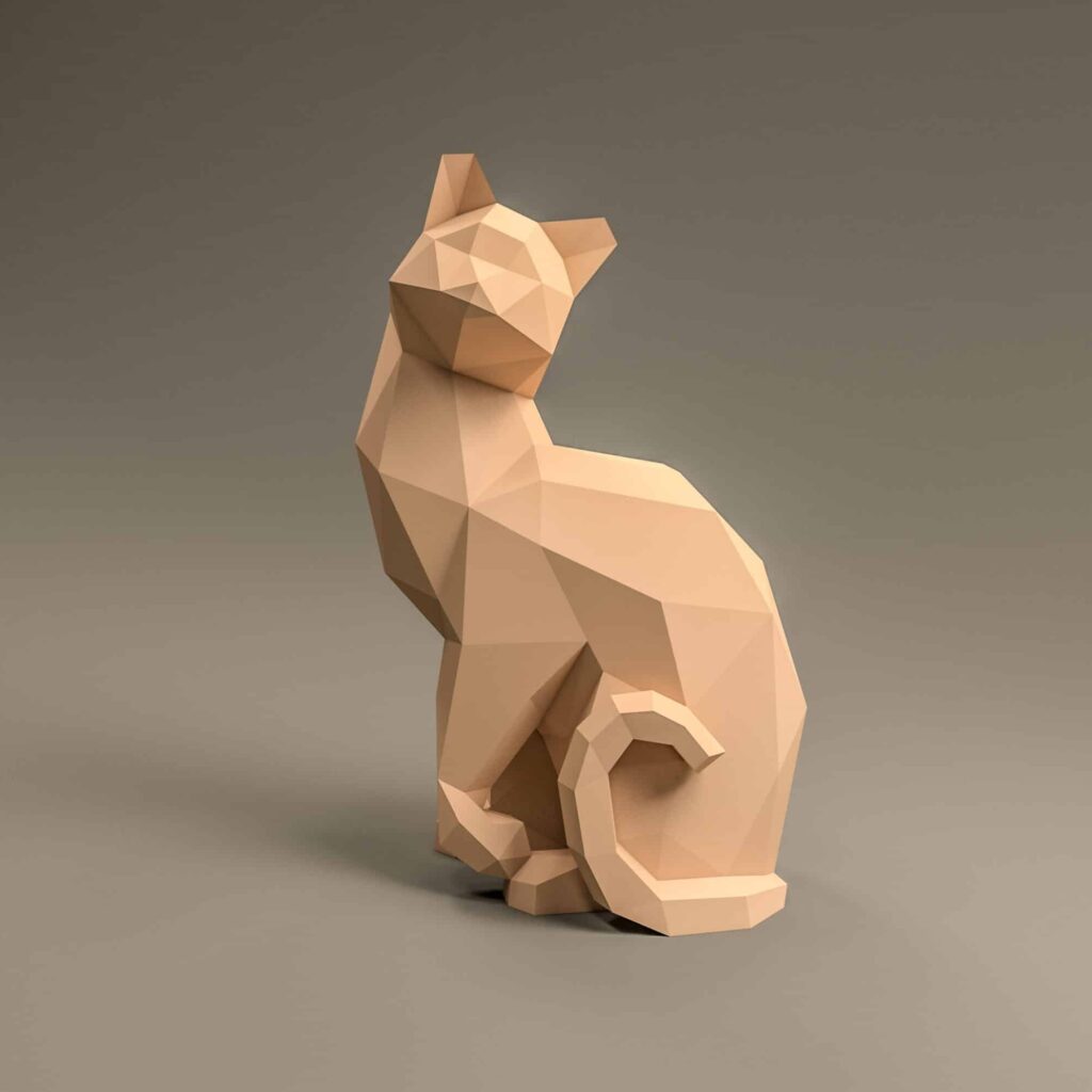 Papercraft de gato sentado en origami 3D