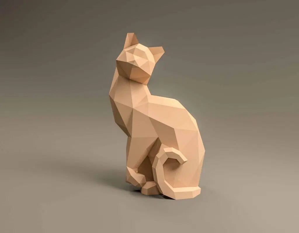 Papercraft di gatto seduto in origami 3D, dettaglio