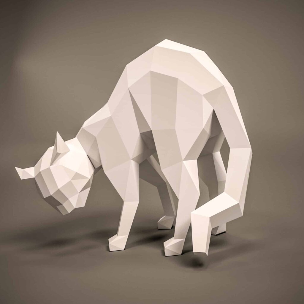 3D origami round back cat papercraft