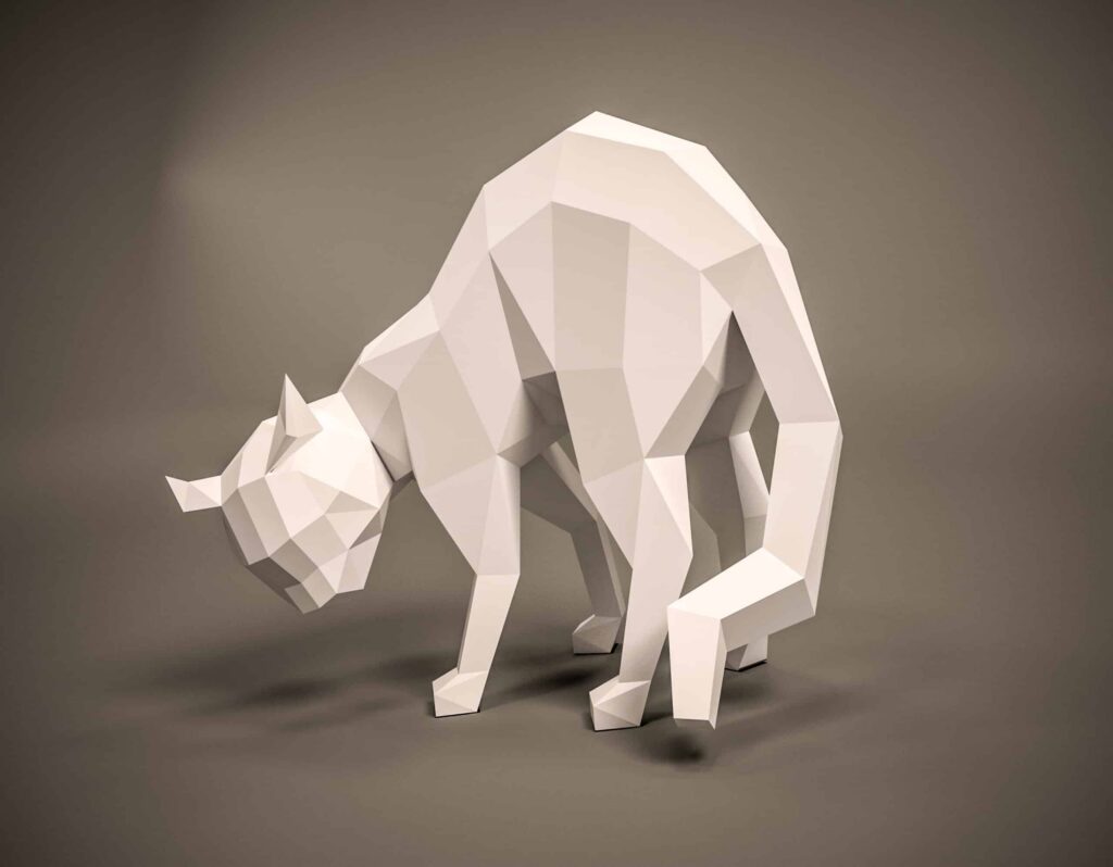 Papercraft Katze mit rundem Rücken in 3D-Origami