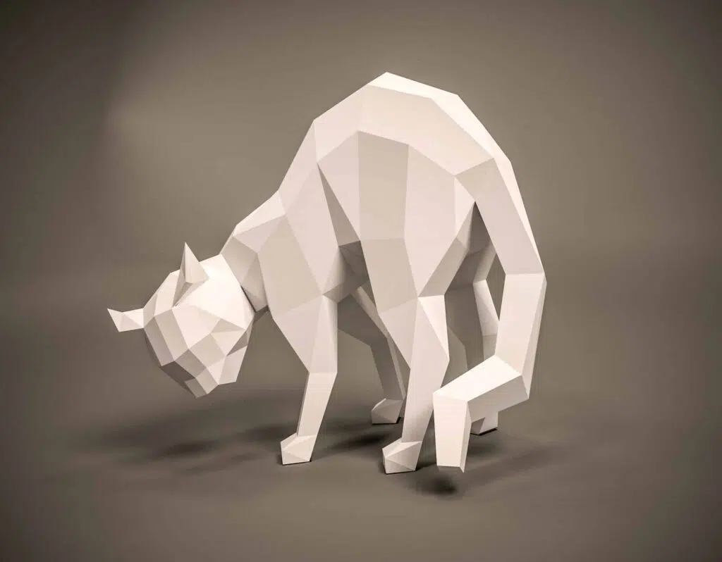 3D Origami Arched Back Cat Papercraft, 3D model
