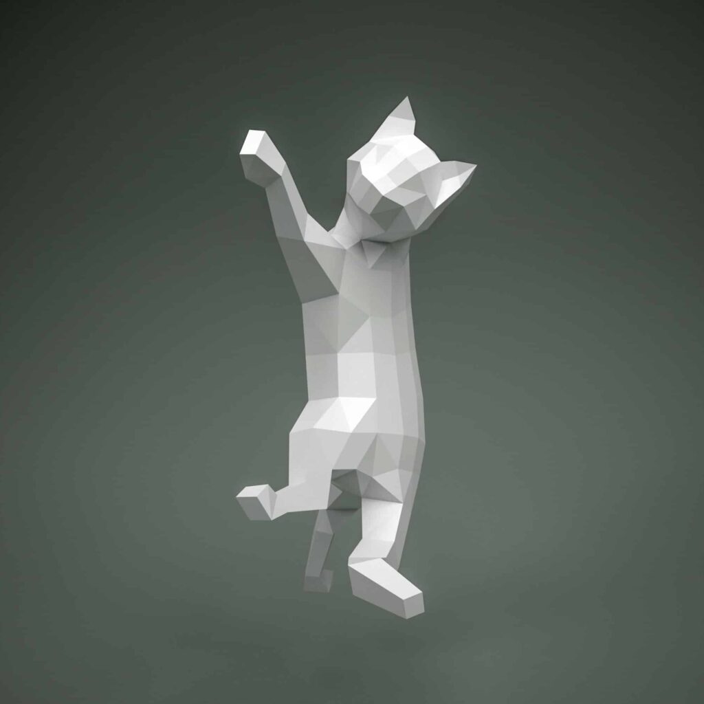 Papercraft cat on curtain origami 3D