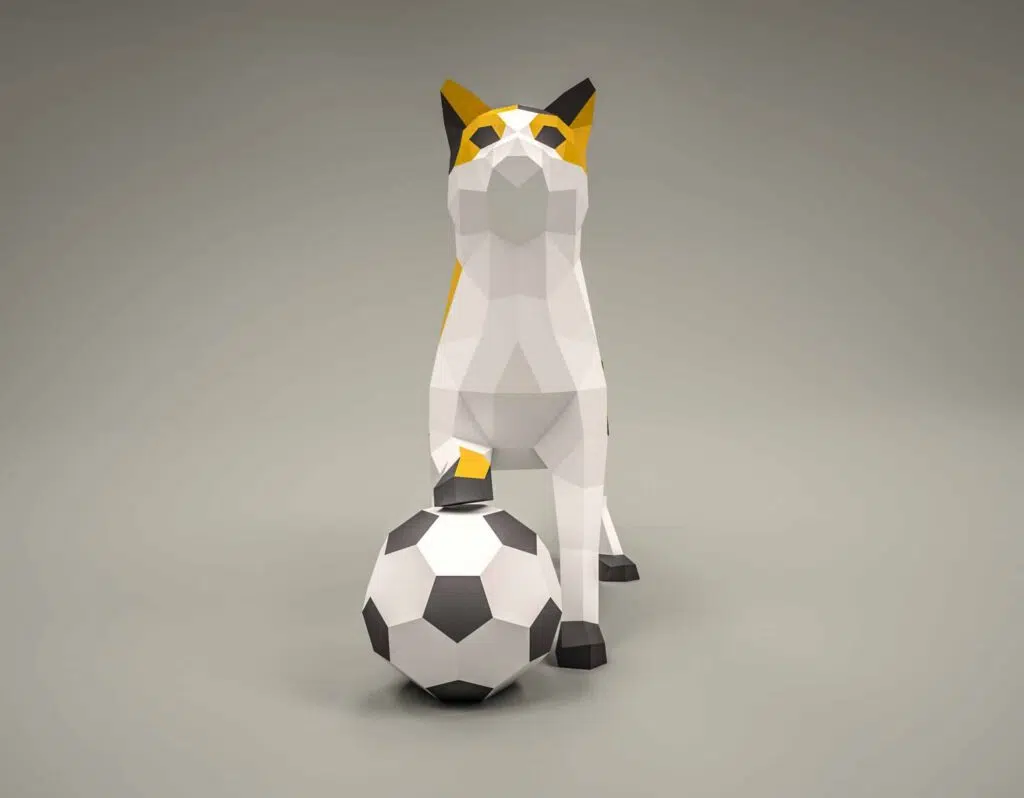 3D Origami Cat with Ball Papercraft, view 3