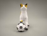 Papercraft cat with ball in 3D origami