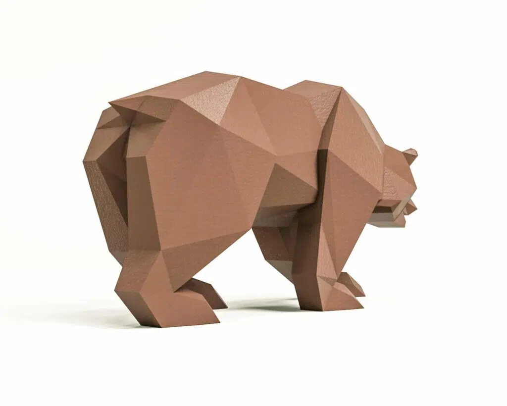 Papercraft bruine beer in 3D-origami, weergave 3