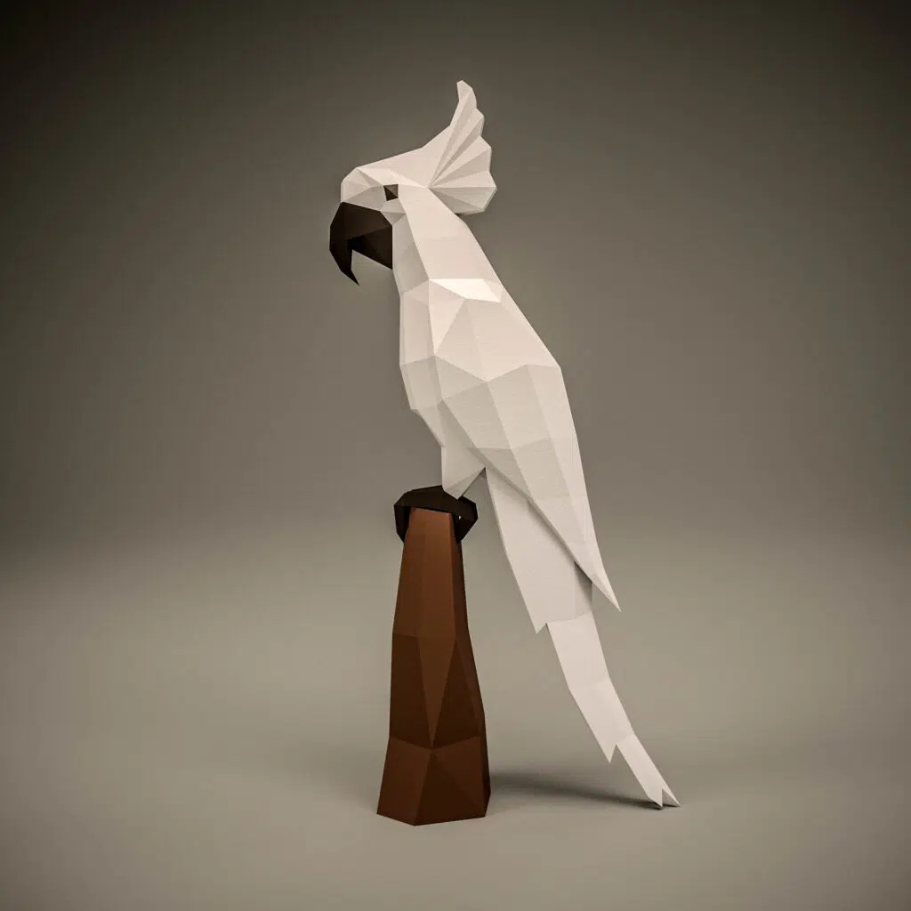 3D origami papieren papegaai wit, weergave 3